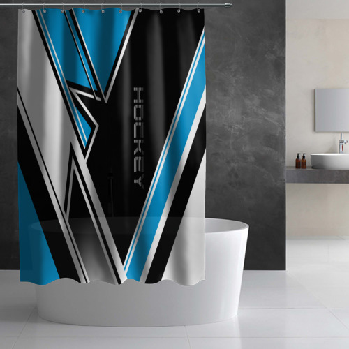 Штора 3D для ванной Hockey black blue white - фото 3