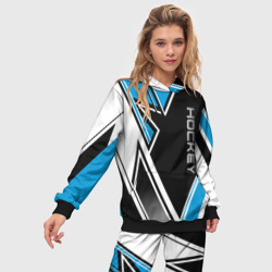 Женский костюм с толстовкой 3D Hockey black blue white - фото 2