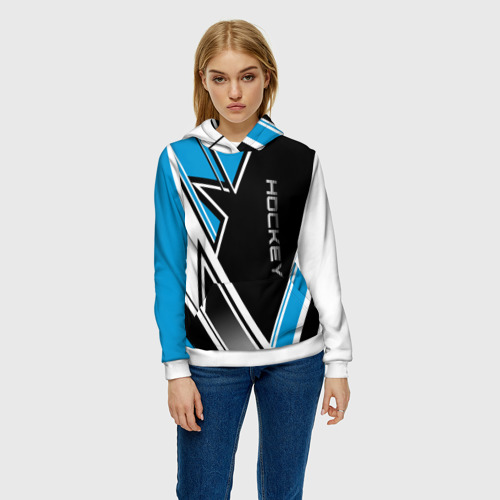 Женская толстовка 3D Hockey black blue white, цвет 3D печать - фото 3