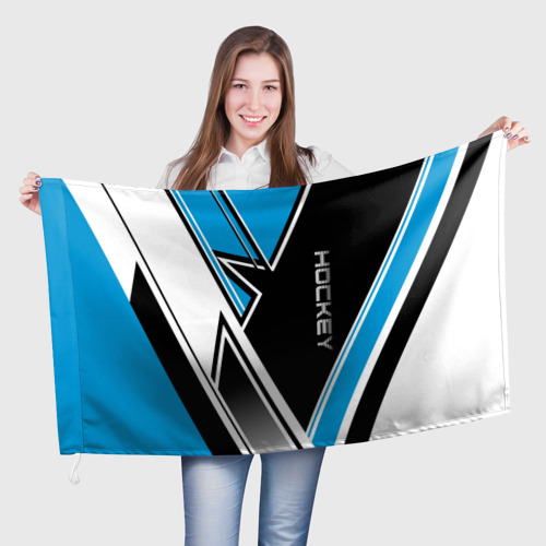 Флаг 3D Hockey black blue white