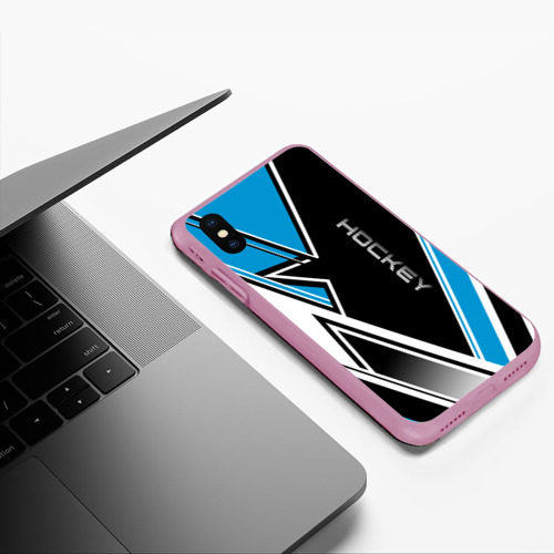 Чехол для iPhone XS Max матовый Hockey black blue white, цвет розовый - фото 5