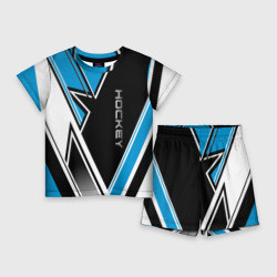 Детский костюм с шортами 3D Hockey black blue white