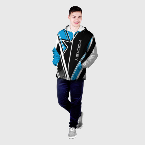 Мужская куртка 3D Hockey black blue white, цвет 3D печать - фото 3
