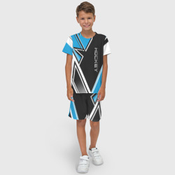 Детский костюм с шортами 3D Hockey black blue white - фото 2