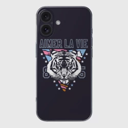 Чехол для iPhone 16 силиконовый с защитой камеры Тигр - любить жизнь