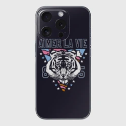 Чехол для iPhone 15 Pro силиконовый с защитой камеры Тигр - любить жизнь