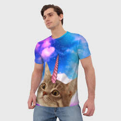 Мужская футболка 3D Кот - единорог - фото 2