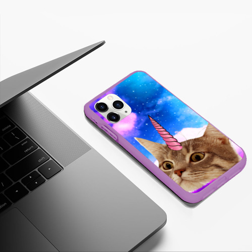 Чехол для iPhone 11 Pro Max матовый Кот - единорог, цвет фиолетовый - фото 5