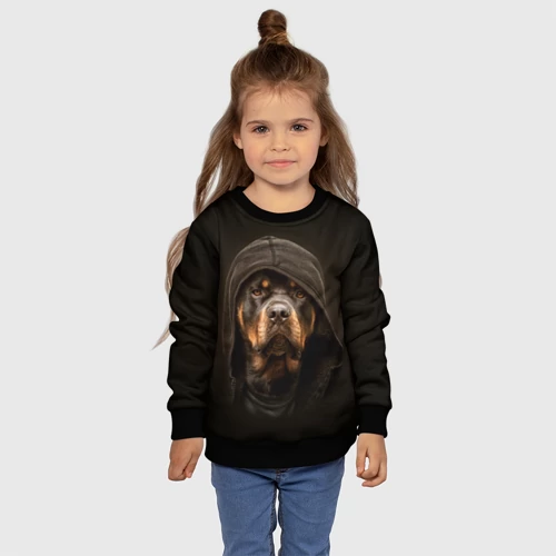 Детский свитшот 3D с принтом Ротвейлер в капюшоне, фото #4