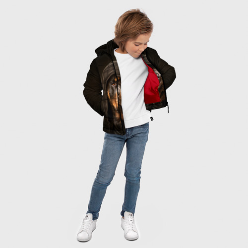 Зимняя куртка для мальчиков 3D Ротвейлер в капюшоне, цвет красный - фото 5