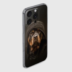 Чехол для iPhone 16 Pro Max силиконовый с защитой камеры Ротвейлер в капюшоне - фото 2