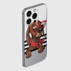 Чехол для iPhone 16 Pro Max силиконовый с защитой камеры Такса в красных очках - фото 2