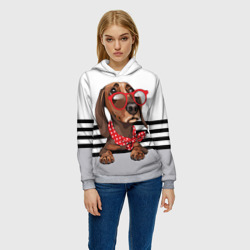 Женская толстовка 3D Такса в красных очках - фото 2
