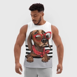 Мужская спортивная майка 3D Такса в красных очках - фото 2