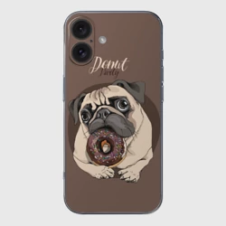 Чехол для iPhone 16 силиконовый с защитой камеры Мопс - вечеринка с пончиками