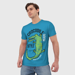 Футболка с принтом Crocodile style - Miami для мужчины, вид на модели спереди №2. Цвет основы: белый