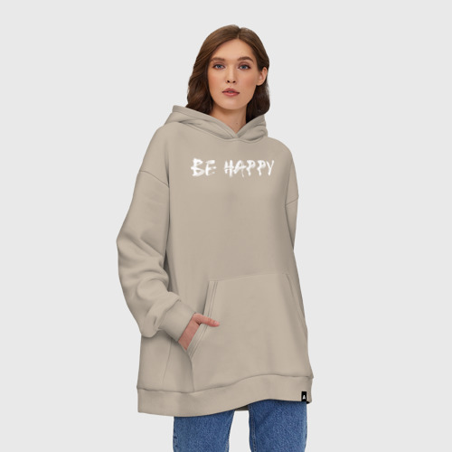 Худи SuperOversize хлопок Be happy + спина, цвет миндальный - фото 4