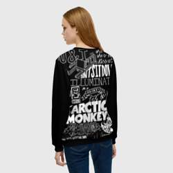 Свитшот с принтом Arctic Monkeys для женщины, вид на модели сзади №2. Цвет основы: черный