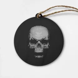 Деревянная игрушка круг Череп пиксельный мерцающий