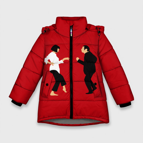 Зимняя куртка для девочек 3D Криминальное чтиво, цвет светло-серый