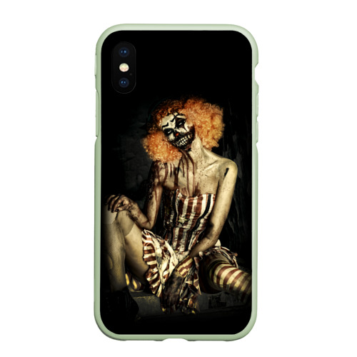 Чехол для iPhone XS Max матовый Хэллоуинская клоуниха зомби, цвет салатовый