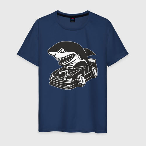 Мужская футболка хлопок Акула в чайзере, Toyota chaser, цвет темно-синий