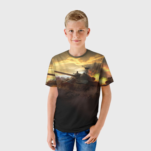 Детская футболка 3D Танк на закате, цвет 3D печать - фото 3