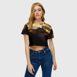 Женская футболка Crop-top 3D Танк на закате - фото 2