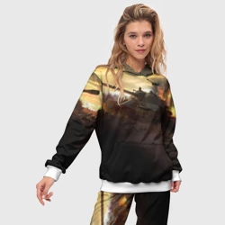 Женский костюм с толстовкой 3D Танк на закате - фото 2