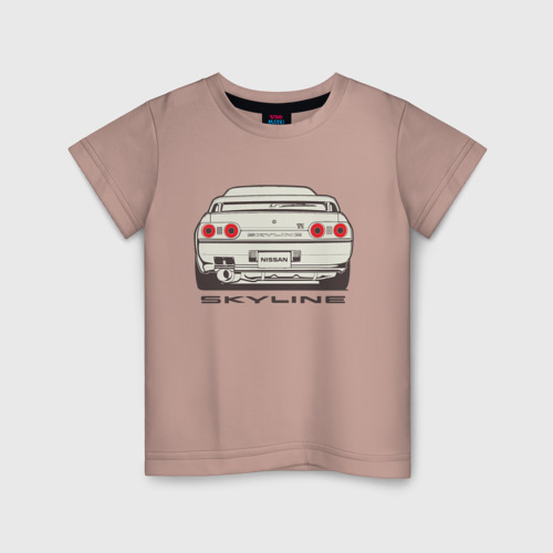 Детская футболка хлопок с принтом Nissan Skyline R32, вид спереди #2