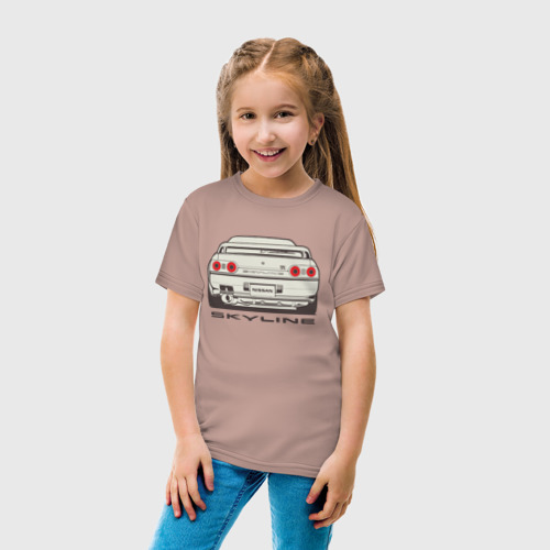 Детская футболка хлопок с принтом Nissan Skyline R32, вид сбоку #3