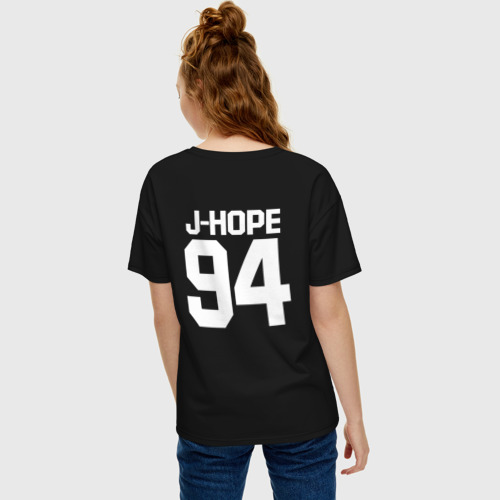 Женская футболка хлопок Oversize BTS j-hope, цвет черный - фото 4
