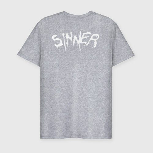 Мужская футболка хлопок Slim с принтом SINNER (НА СПИНЕ), вид сзади #1