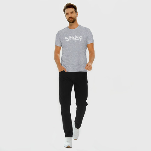 Мужская футболка хлопок Slim с принтом SINNER (НА СПИНЕ), вид сбоку #3