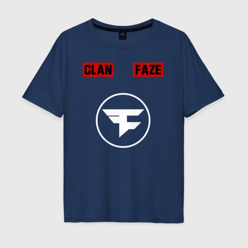 Мужская футболка хлопок Oversize FaZe clan на спине, цвет темно-синий