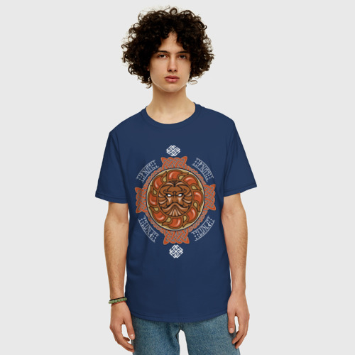Мужская футболка хлопок Oversize Русич, цвет темно-синий - фото 3