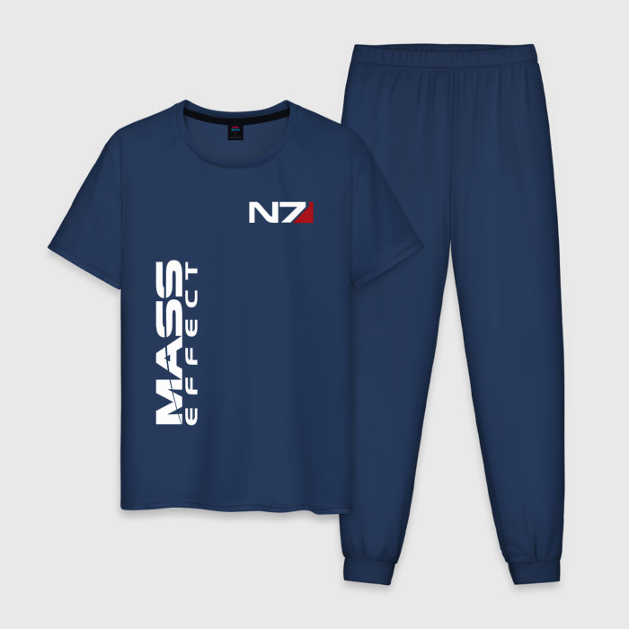 Пижама с принтом Mass Effect N7 Масс эффект Н7 для мужчины, вид спереди №1. Цвет основы: темно-синий