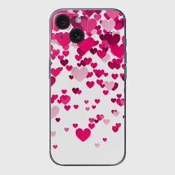 Чехол для iPhone 15 силиконовый с защитой камеры Сердца розовые падают