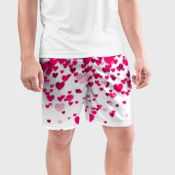 Мужские шорты спортивные Сердца розовые падают - фото 2