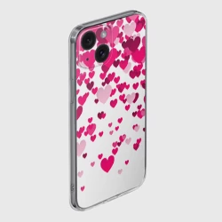 Чехол для iPhone 15 силиконовый с защитой камеры Сердца розовые падают - фото 2