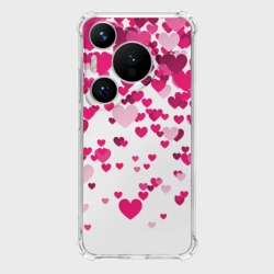 Чехол для Huawei Pura 70 Сердца розовые падают