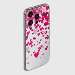 Чехол для iPhone 15 Pro Max силиконовый с защитой камеры Сердца розовые падают - фото 2