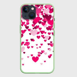 Чехол для iPhone 14 Сердца розовые падают