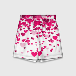 Детские спортивные шорты 3D Сердца розовые падают