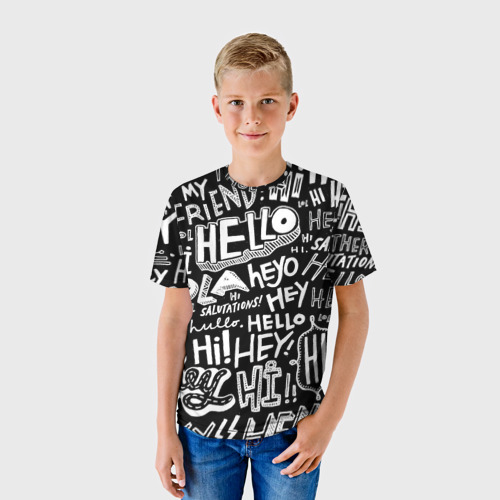 Детская футболка 3D с принтом Привет, фото на моделе #1