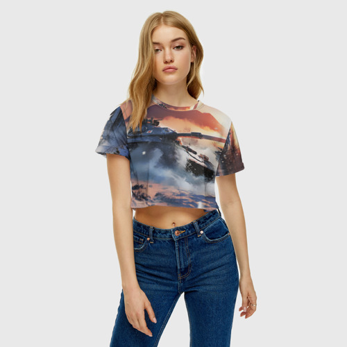 Женская футболка Crop-top 3D Танки, цвет 3D печать - фото 3