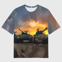 Женская футболка oversize 3D Танки