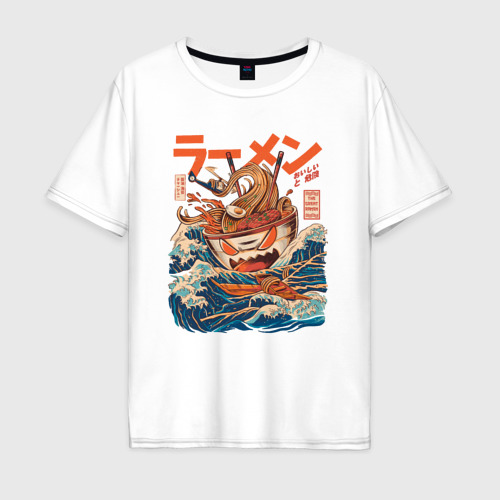 Мужская футболка из хлопка Oversize с принтом Great Ramen off Kanagawa, вид спереди №1