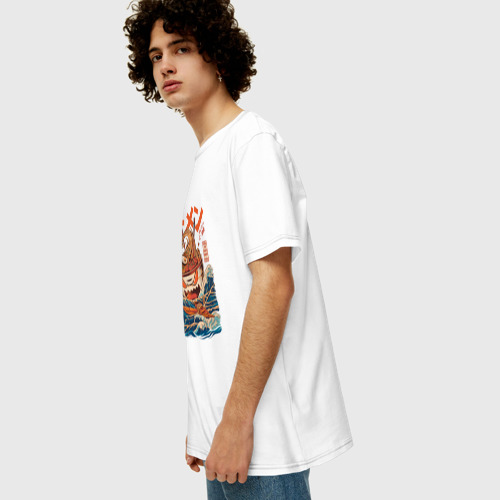 Мужская футболка хлопок Oversize Great Ramen off Kanagawa, цвет белый - фото 5