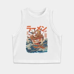Женская укороченная майка-топ хлопок Great Ramen off Kanagawa